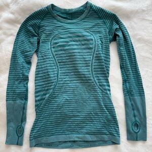 Lululemon Athletica Teal Striped Long Sleeve Top